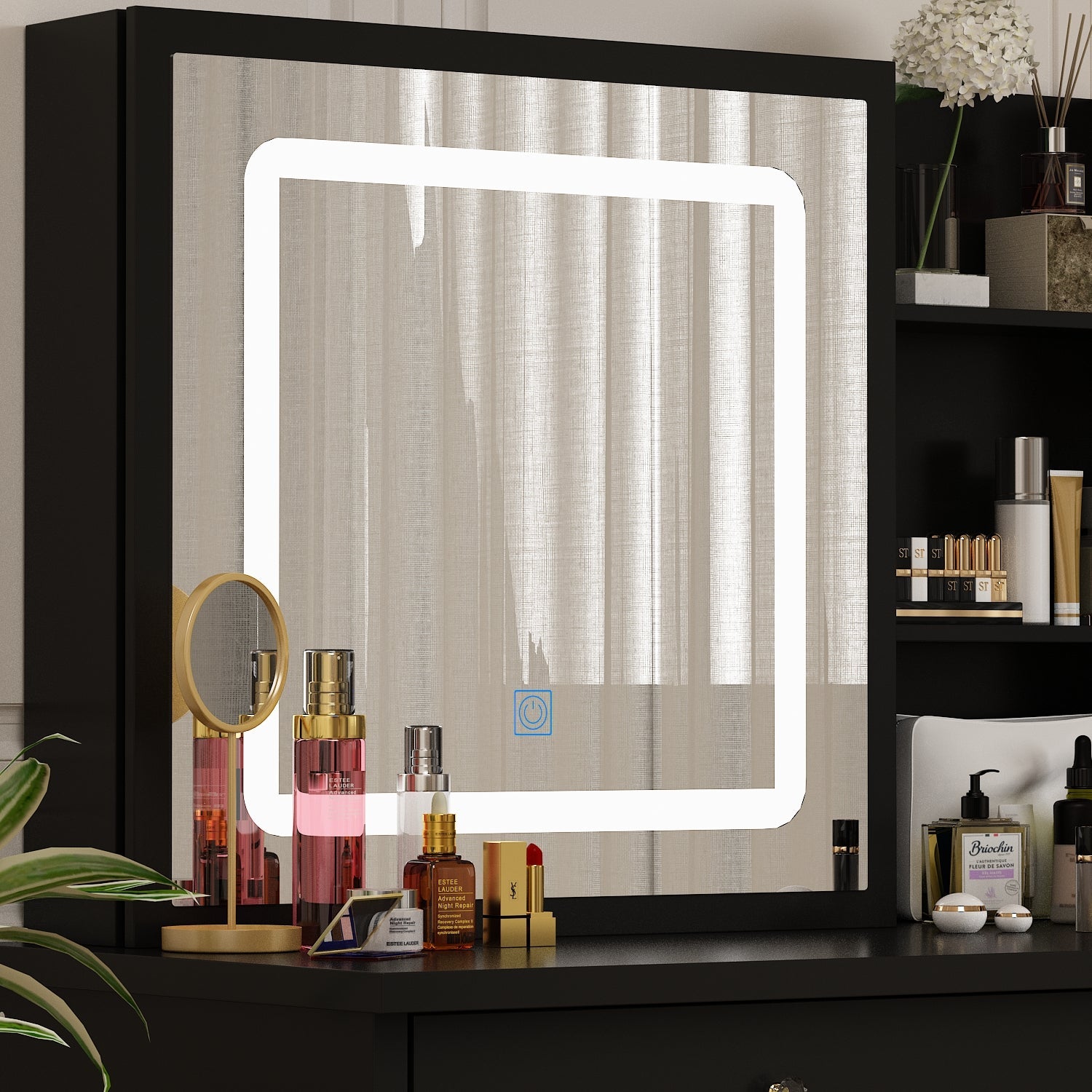 Large Vanity Set Makeup Vanity Dressing Table with Sliding Lighted Mirror 5 Drawers & Shelves