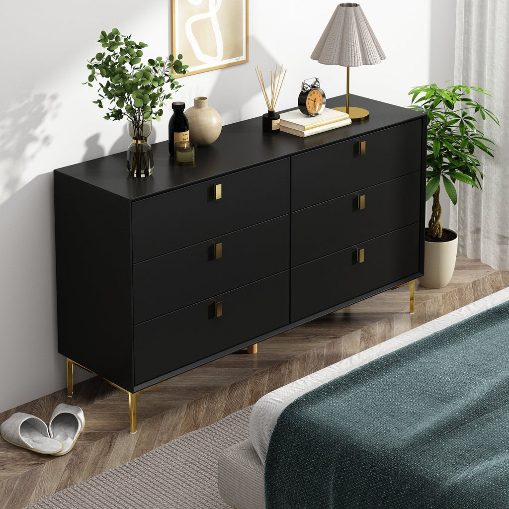 6-Drawer Dresser Buffet Sideboard for Home Storage with Metal Legs