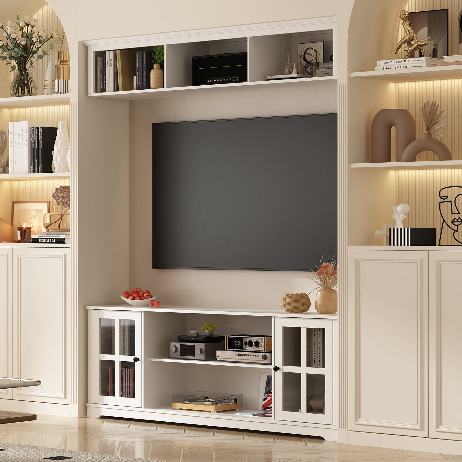 TV Stand Large Entertainment Wall Unit White Entertainment Center for Living Room
