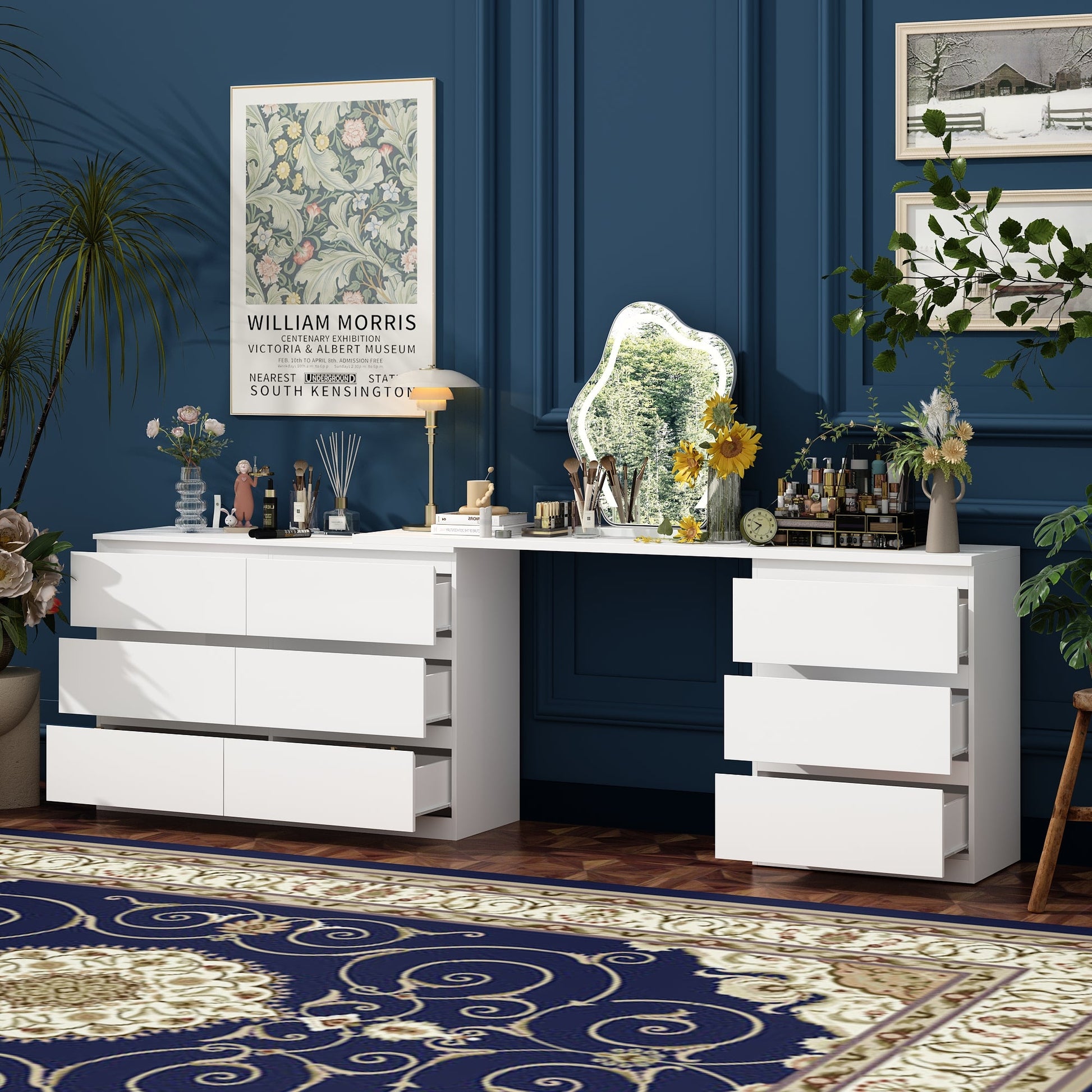 Convertible Vanity Table With 9 Drawers