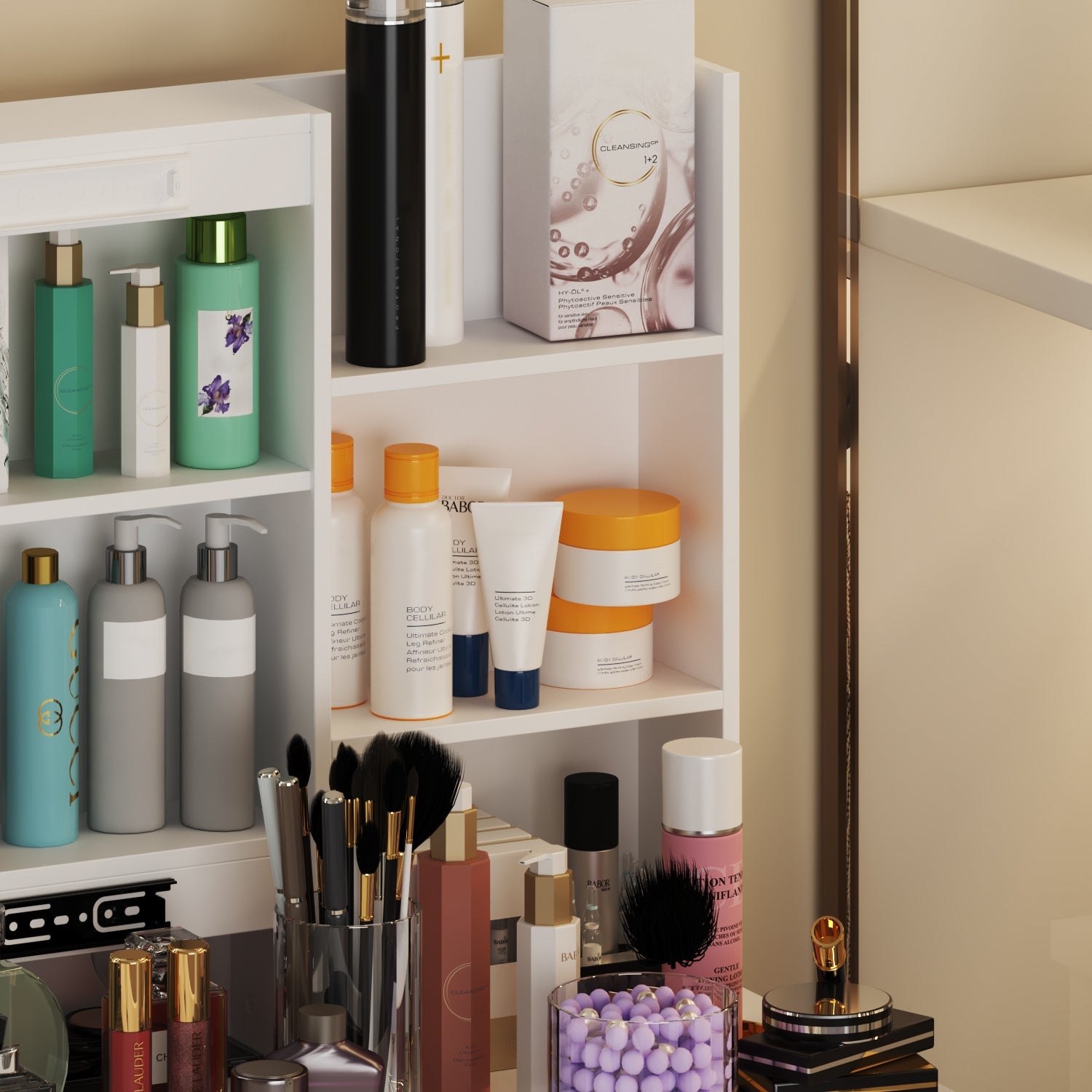 Large Vanity Set Makeup Vanity Dressing Table with Sliding Lighted Mirror 5 Drawers & Shelves