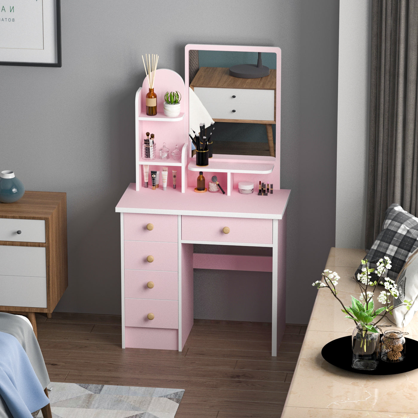 Makeup Vanity Dressing Table Dresser Set with 5 Drawers