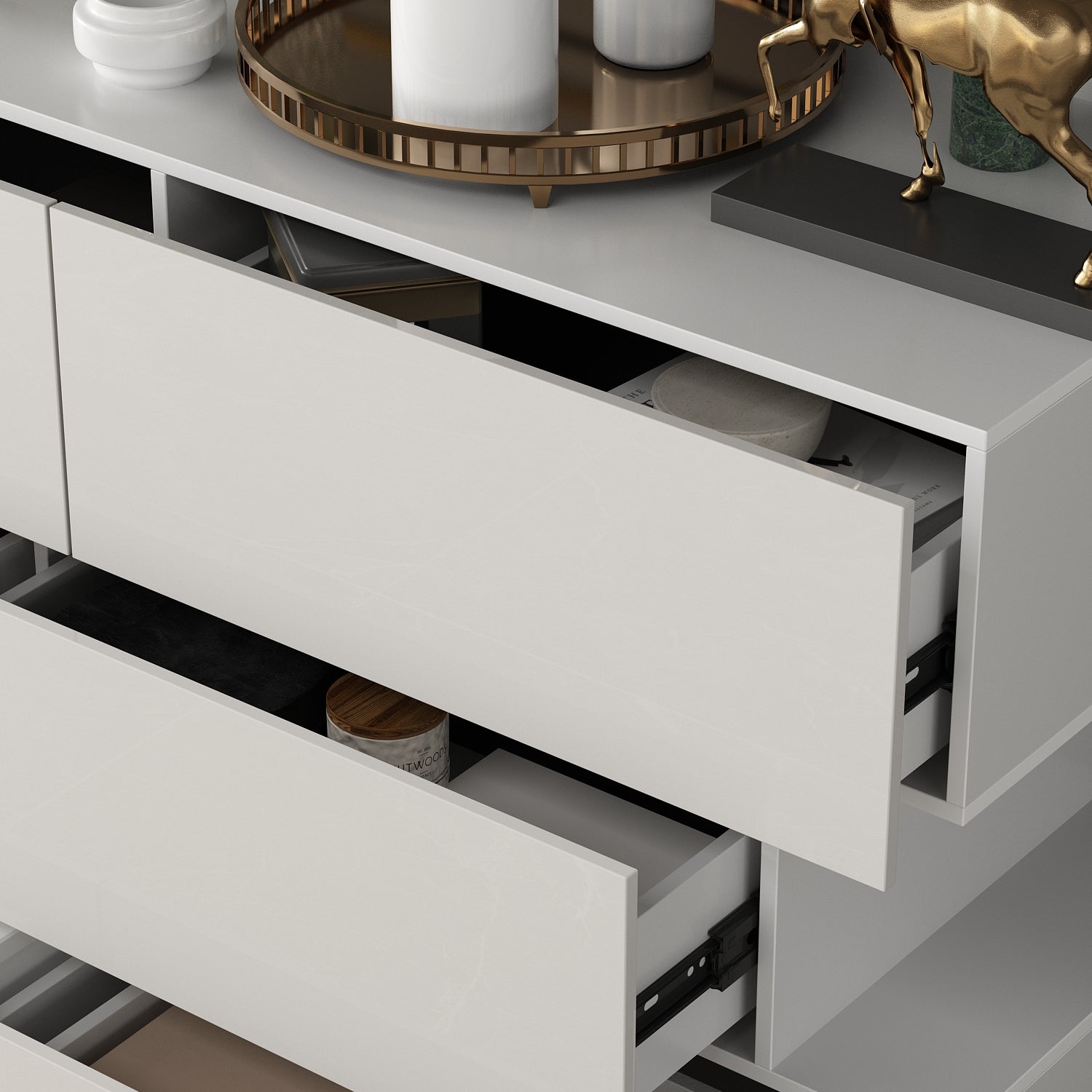 High Gloss Double Dress Chest 6-Drawer Sideboard for Living Room