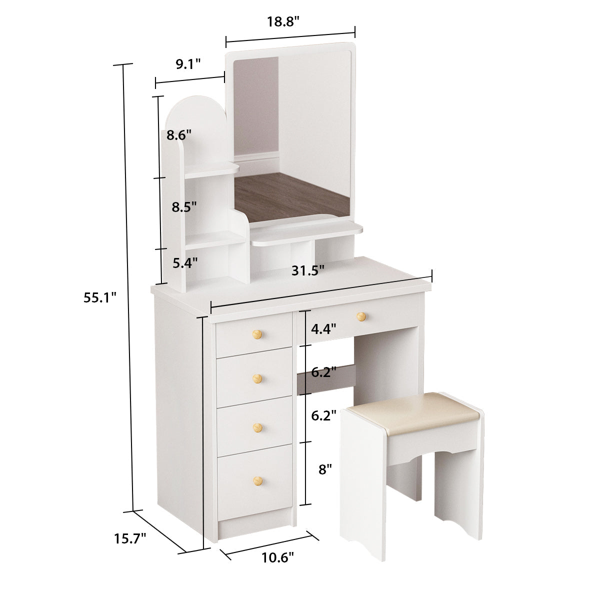 Makeup Vanity Dressing Table Dresser Set with 5 Drawers