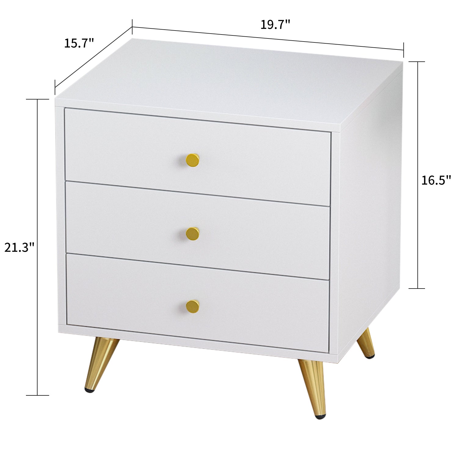 Bedroom Table 3-Drawer Dresser Nightstand with Gold-Plated Legs for Small Space