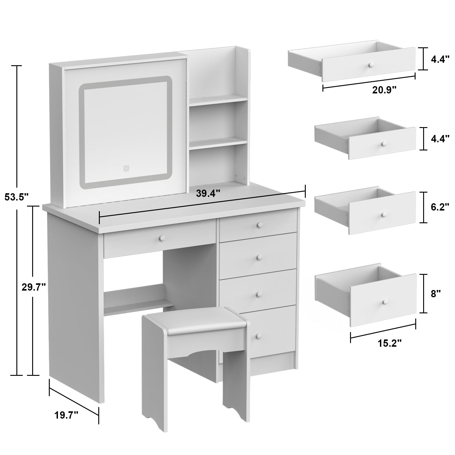 Large Vanity Set Makeup Vanity Dressing Table with Sliding Lighted Mirror 5 Drawers & Shelves