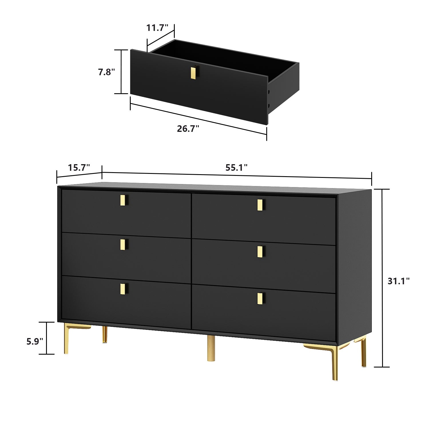 6-Drawer Dresser Buffet Sideboard for Home Storage with Metal Legs My Store 6-Drawer Dresser Buffet Sideboard for Home Storage with Metal Legs My Store