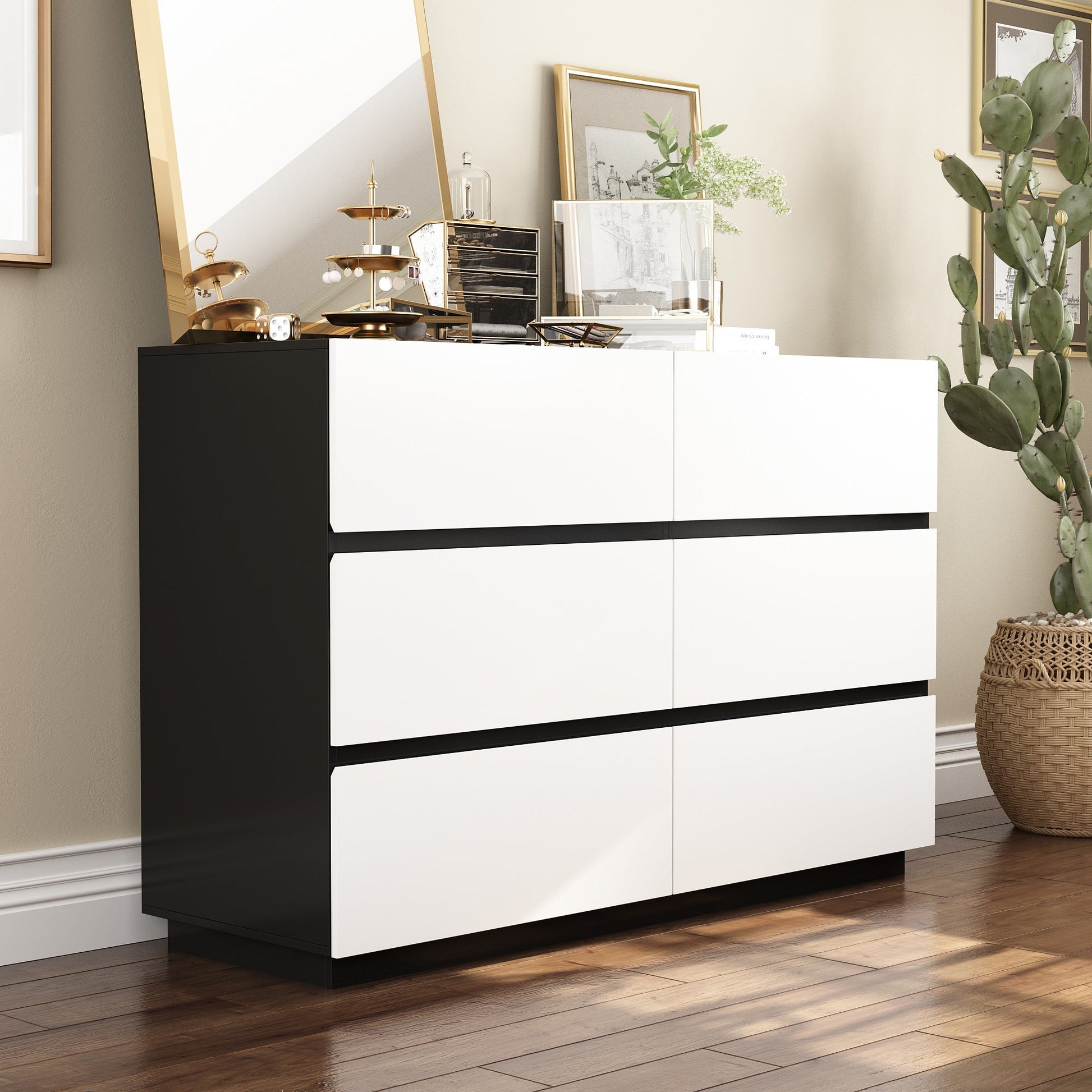 Modern 9-Drawer Double Dresser with Wide Drawers and Metal Handles for Bedroom or Living Room