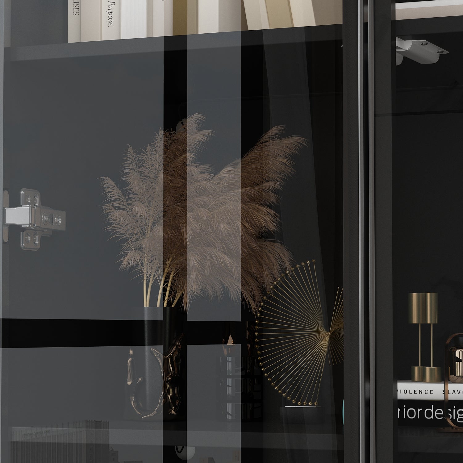 Display Cabinet Bookcase with Lights and Glass Doors