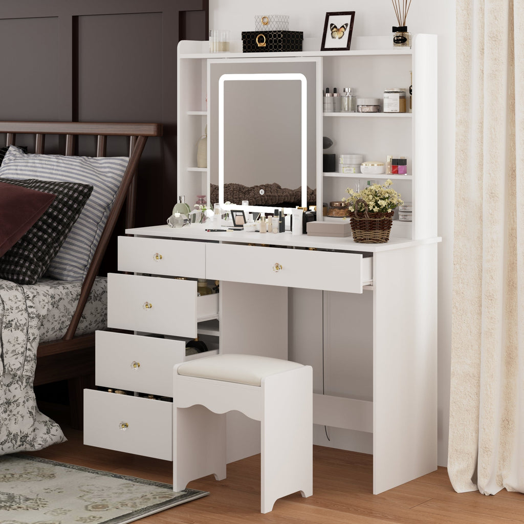 White Vanity Set With 3 Color Touch Screen Dimming Mirror