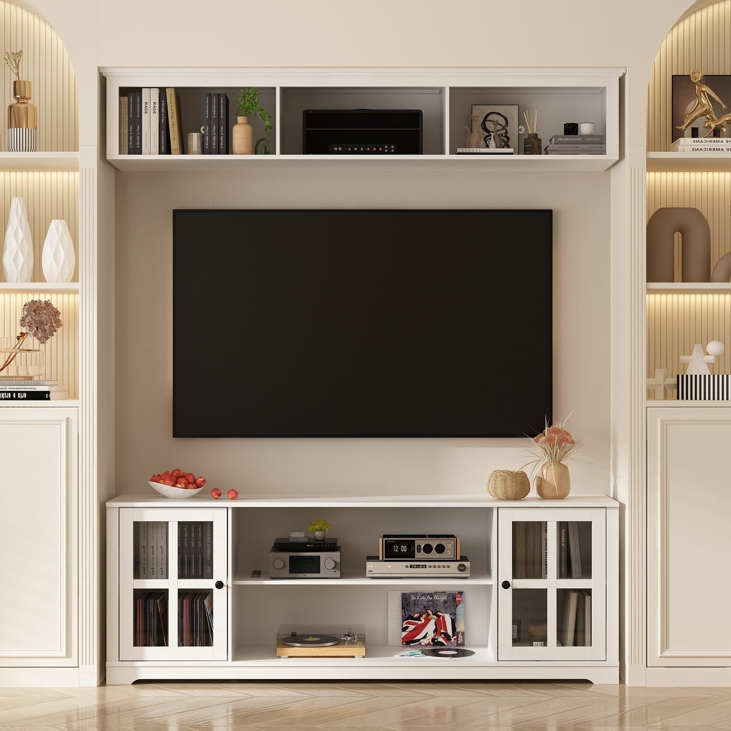 TV Stand Large Entertainment Wall Unit White Entertainment Center for Living Room