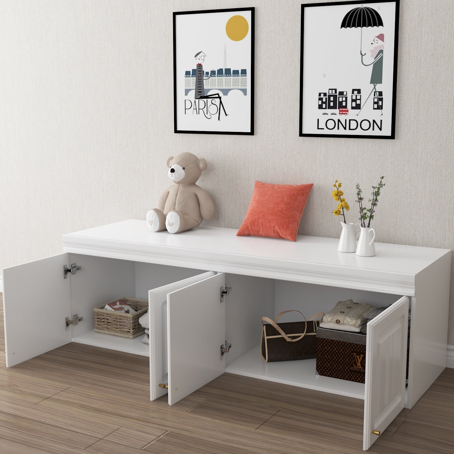 Family Cabinet Wardrobe Bedroom Armoire Home Closet 4 Doors and Drawers