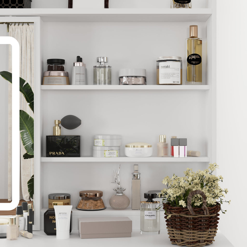 White Vanity Set With 3 Color Touch Screen Dimming Mirror