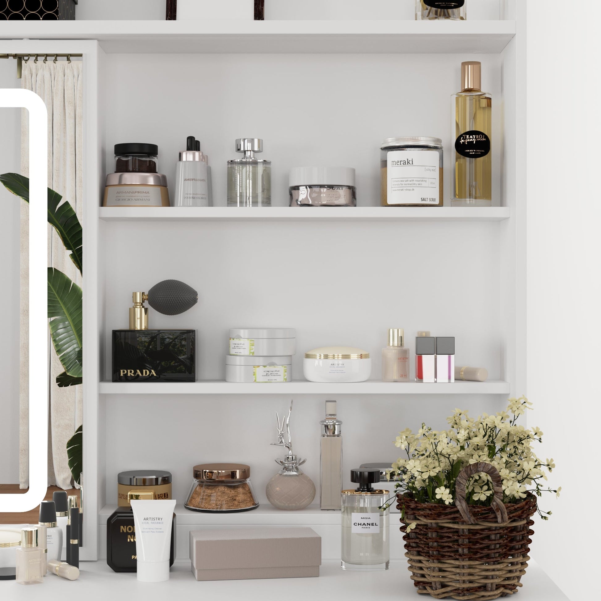 White Vanity Set With 3 Color Touch Screen Dimming Mirror