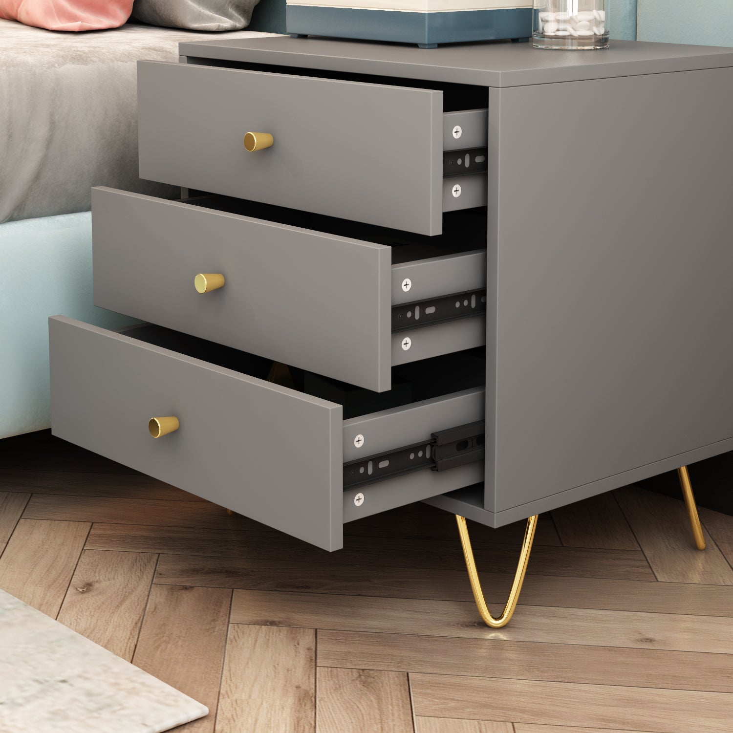 Nightstand Modern Bedside Table with Solid Wood Legs Minimalist and Versatile End Side Table 3 Drawers