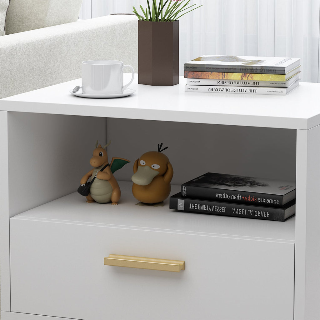 Small Bedside Cabinet 1 Open Shelf and 1 Drawer Storage Table Nightstand