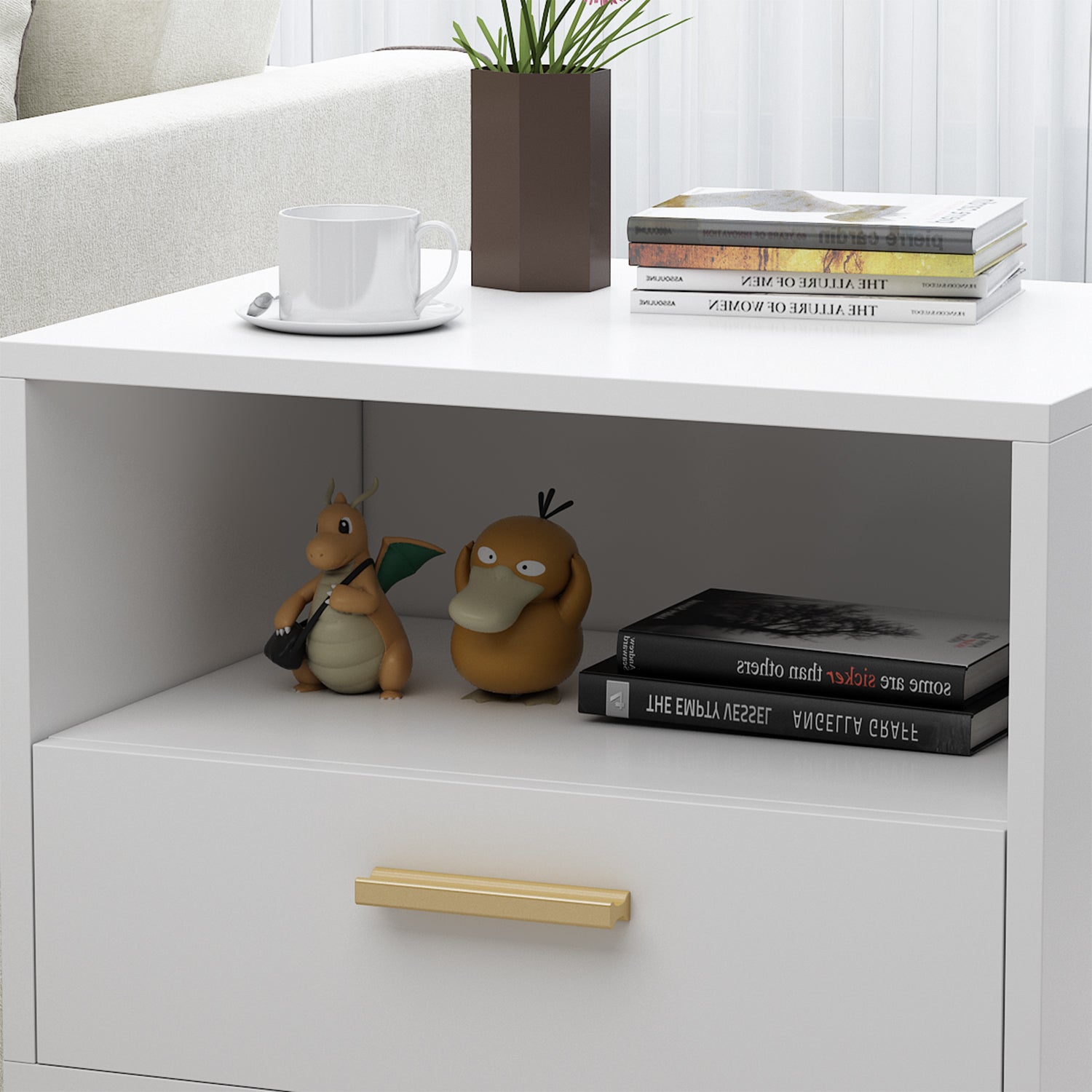 Small Bedside Cabinet 1 Open Shelf and 1 Drawer Storage Table Nightstand