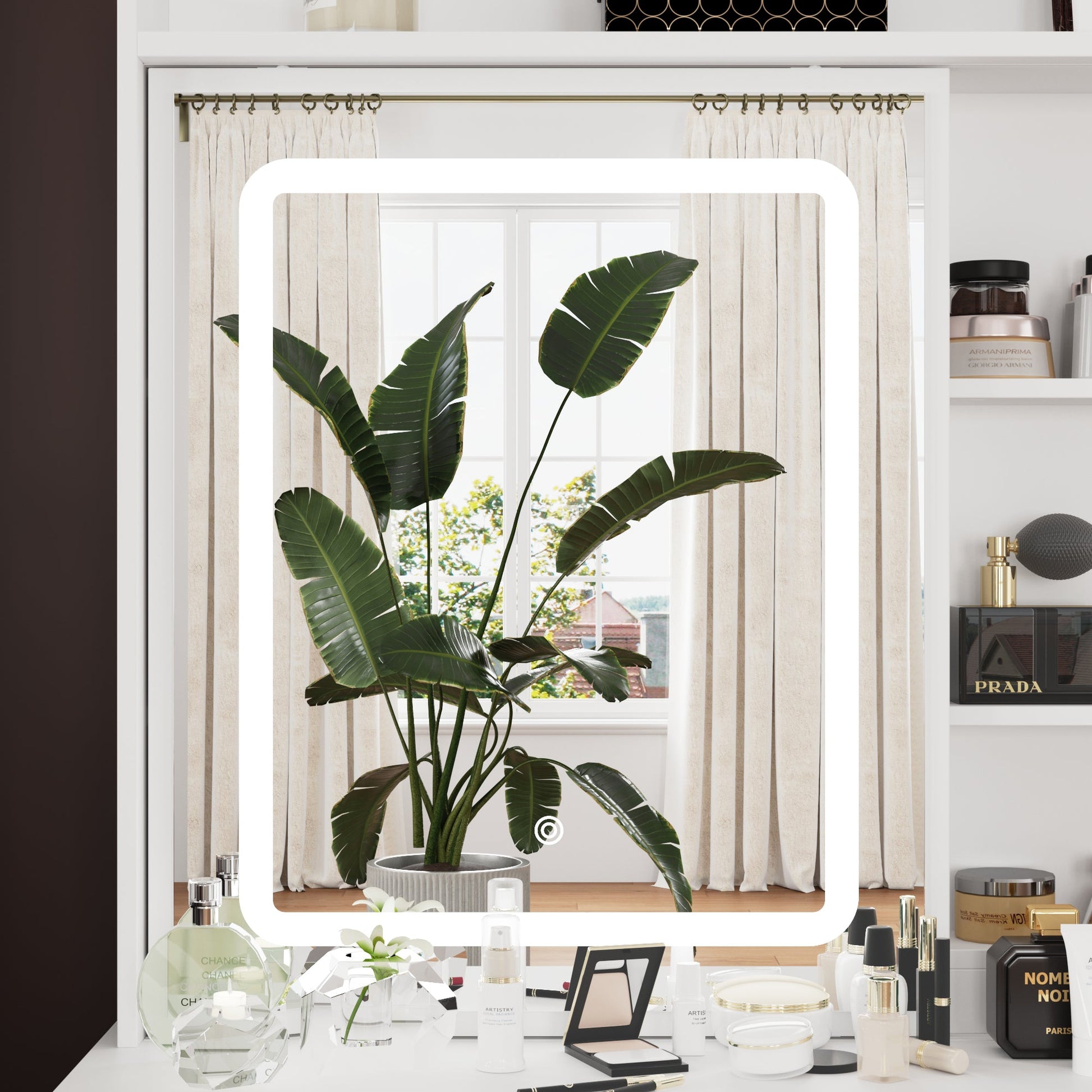 White Vanity Set With 3 Color Touch Screen Dimming Mirror