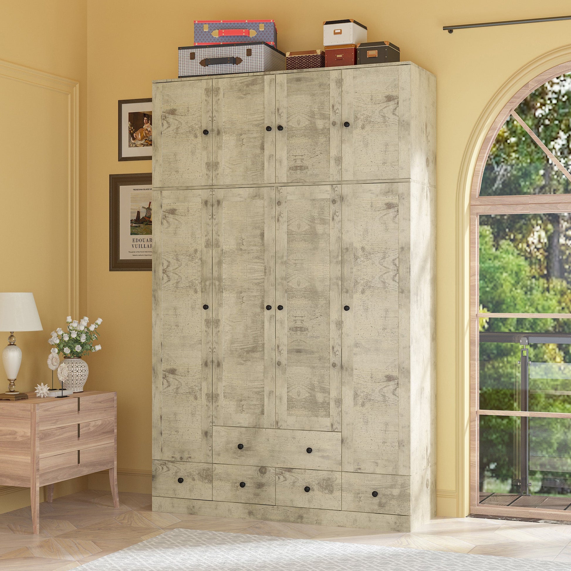 Large Wardrobe Closet Armoire Bedroom Storage Cabinet 4 Doors 5 Drawers