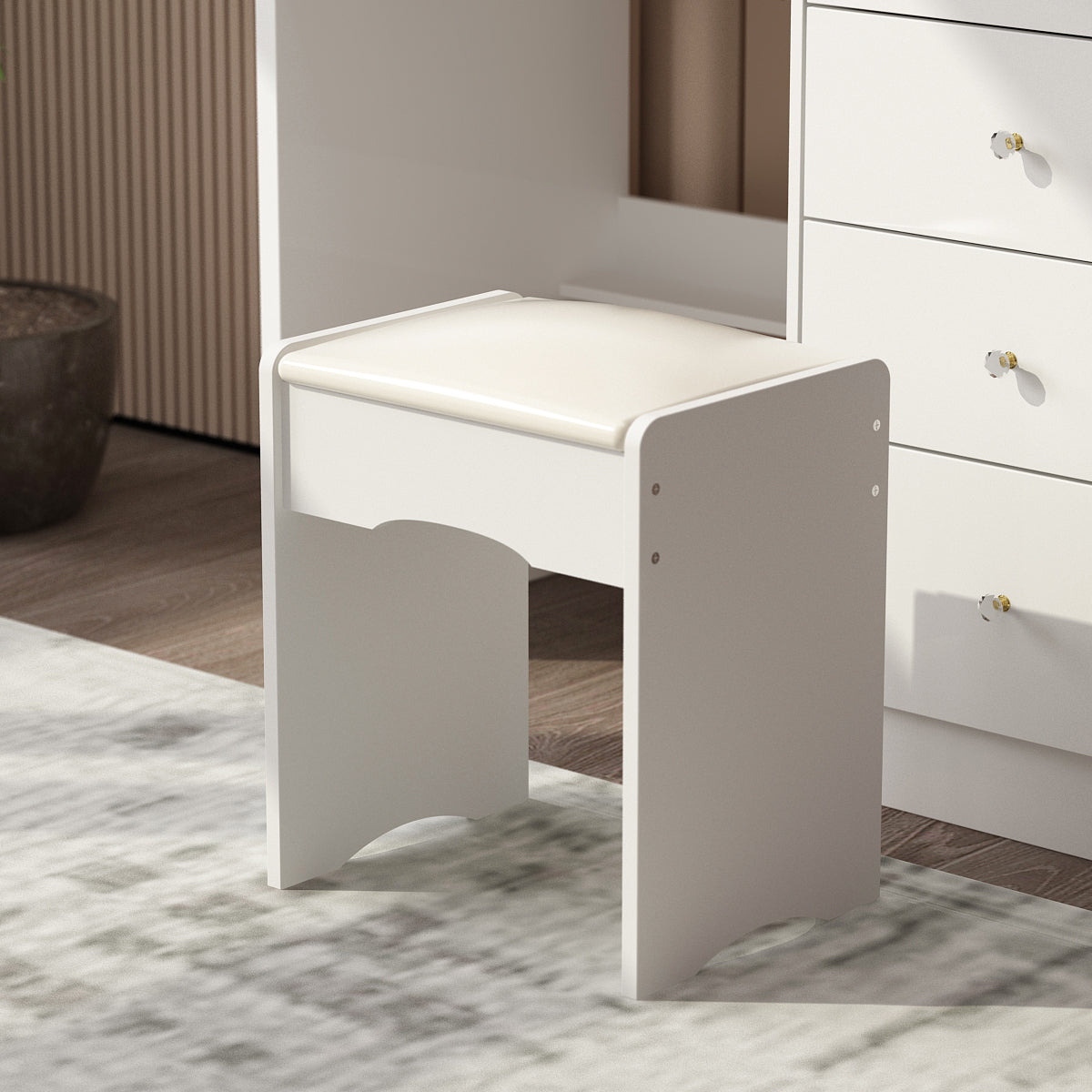 Large Vanity Set Makeup Vanity Dressing Table with Sliding Lighted Mirror, 5 Drawers & Shelves, Dresser Desk and Cushioned Stool Set