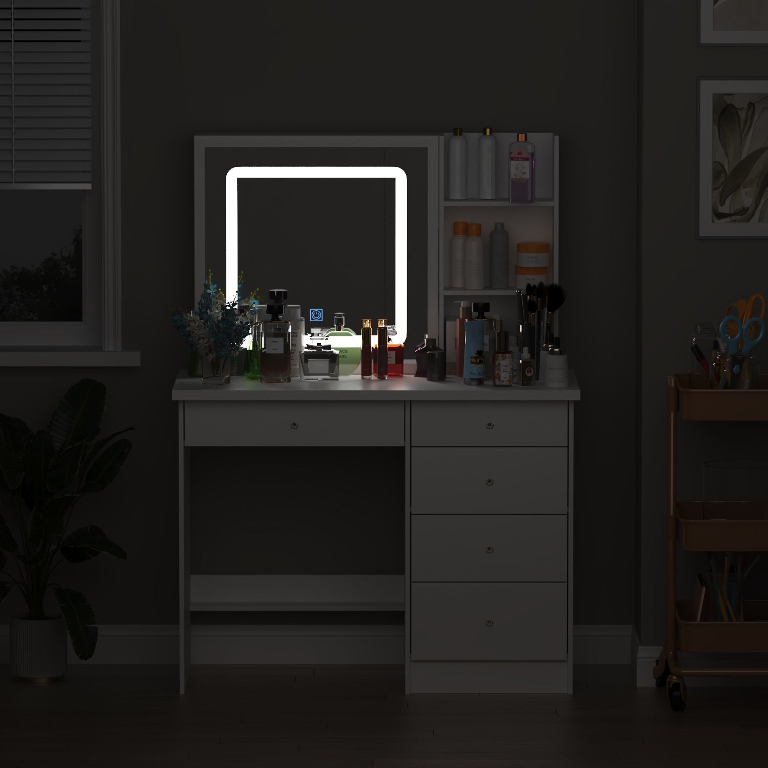 Large Vanity Set Makeup Vanity Dressing Table with Sliding Lighted Mirror 5 Drawers & Shelves