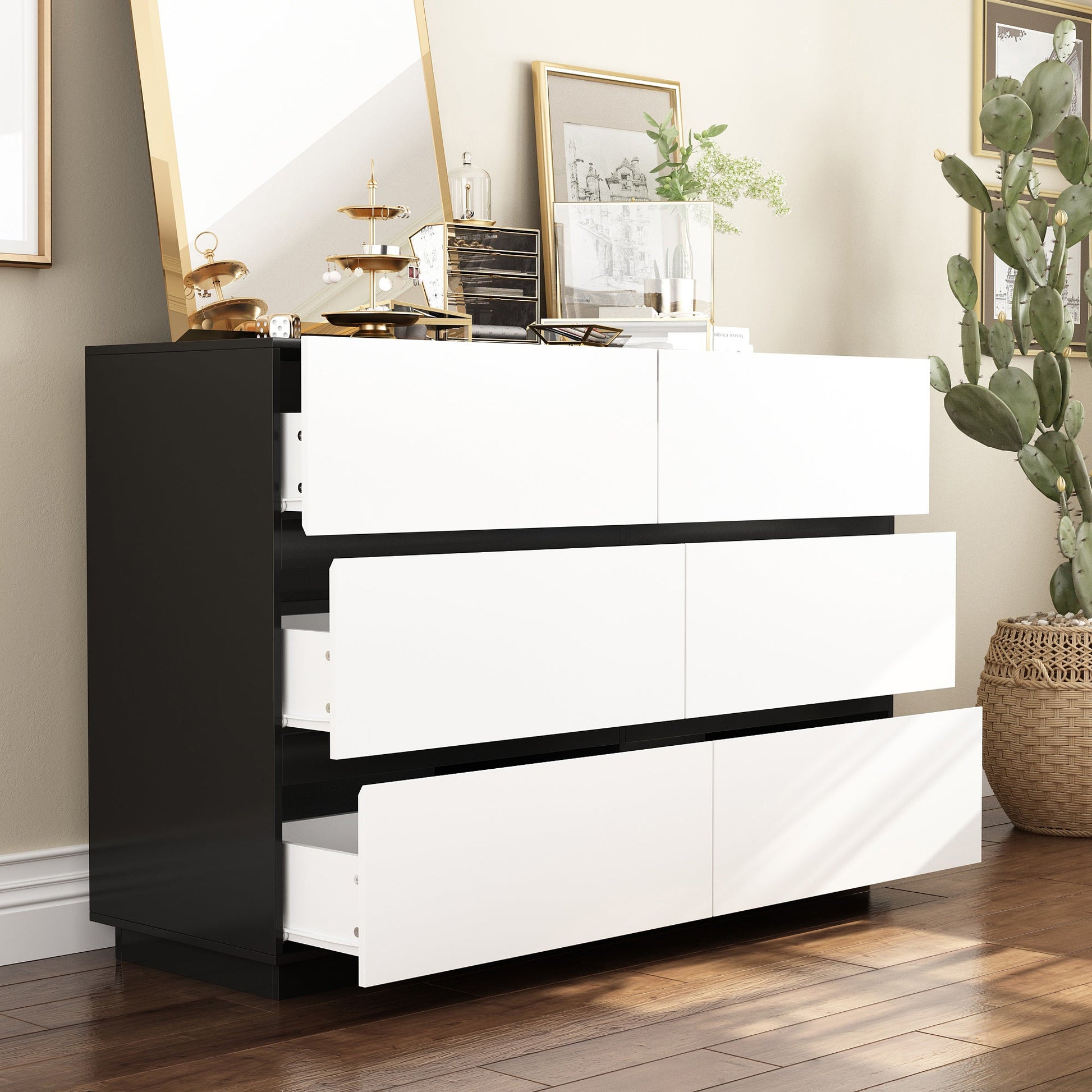 Modern 9-Drawer Double Dresser with Wide Drawers and Metal Handles for Bedroom or Living Room