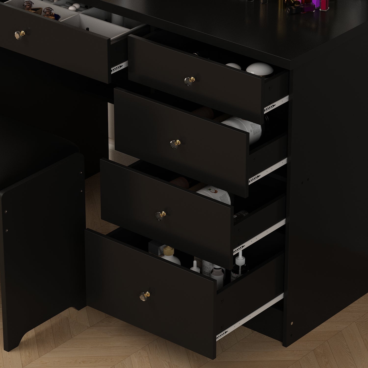 Large Vanity Set Makeup Vanity Dressing Table with Sliding Lighted Mirror 5 Drawers & Shelves