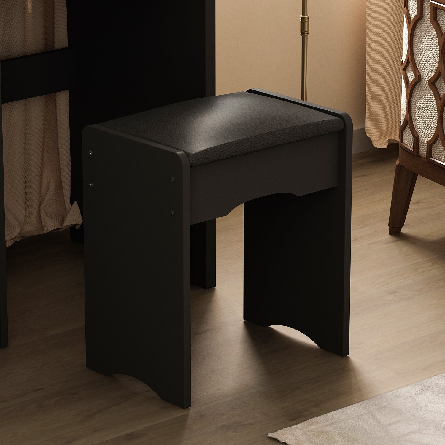 Vanity Set With Stool, Mirror, LED Light and 3-Tier Storage Shelves & 5-Drawer