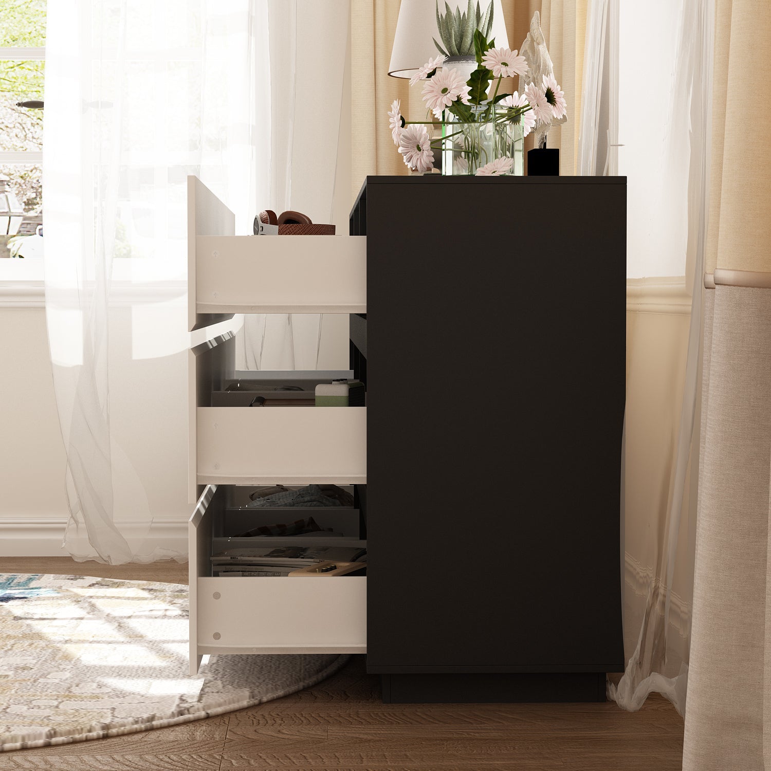 Modern 9-Drawer Double Dresser with Wide Drawers and Metal Handles for Bedroom or Living Room