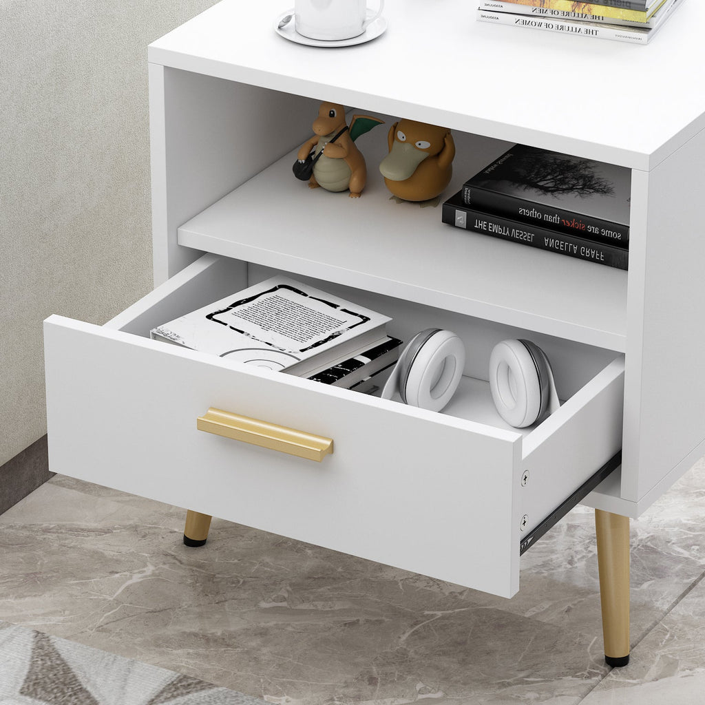 Small Bedside Cabinet 1 Open Shelf and 1 Drawer Storage Table Nightstand