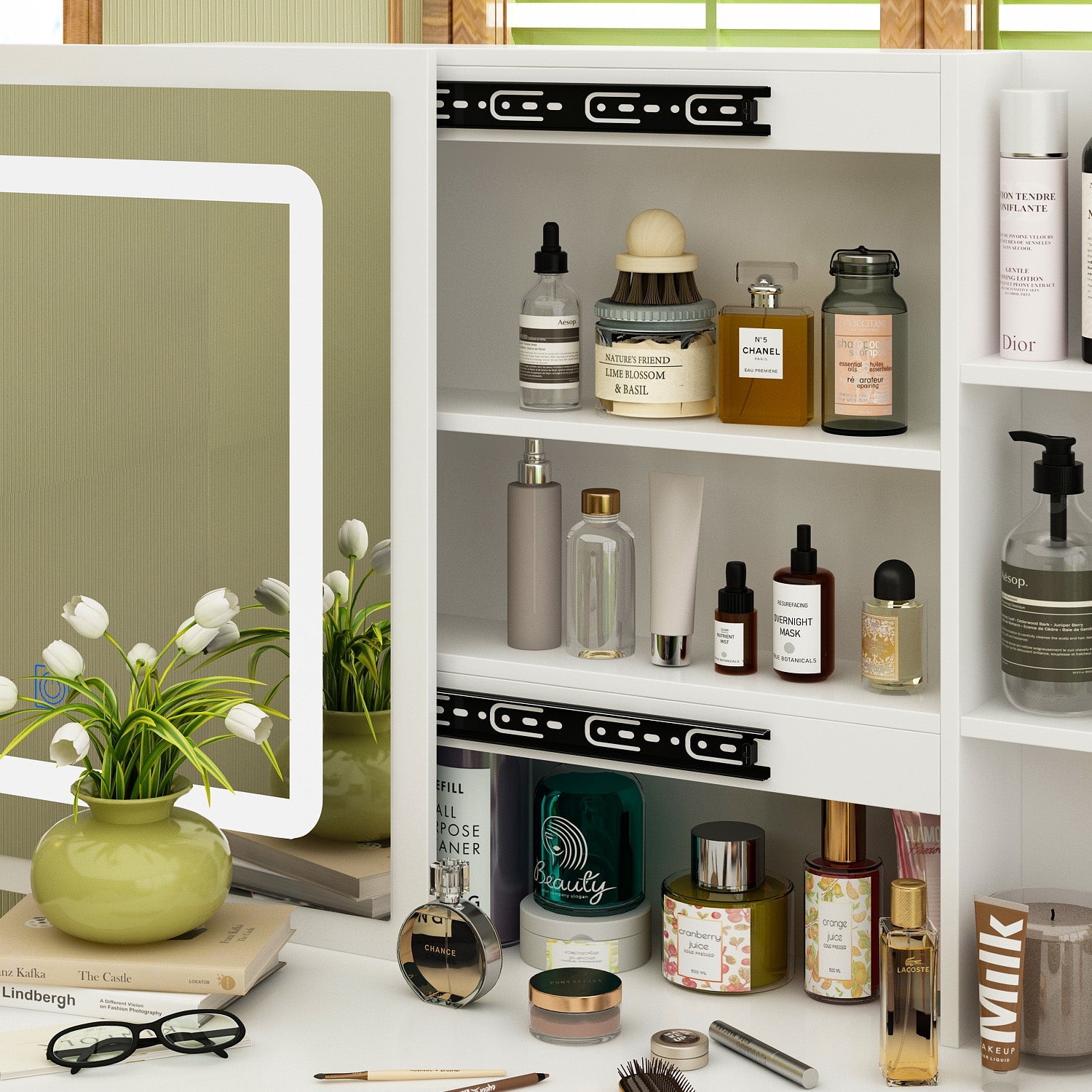 Large Vanity Set Makeup Vanity Dressing Table with Sliding Lighted Mirror 5 Drawers & Shelves