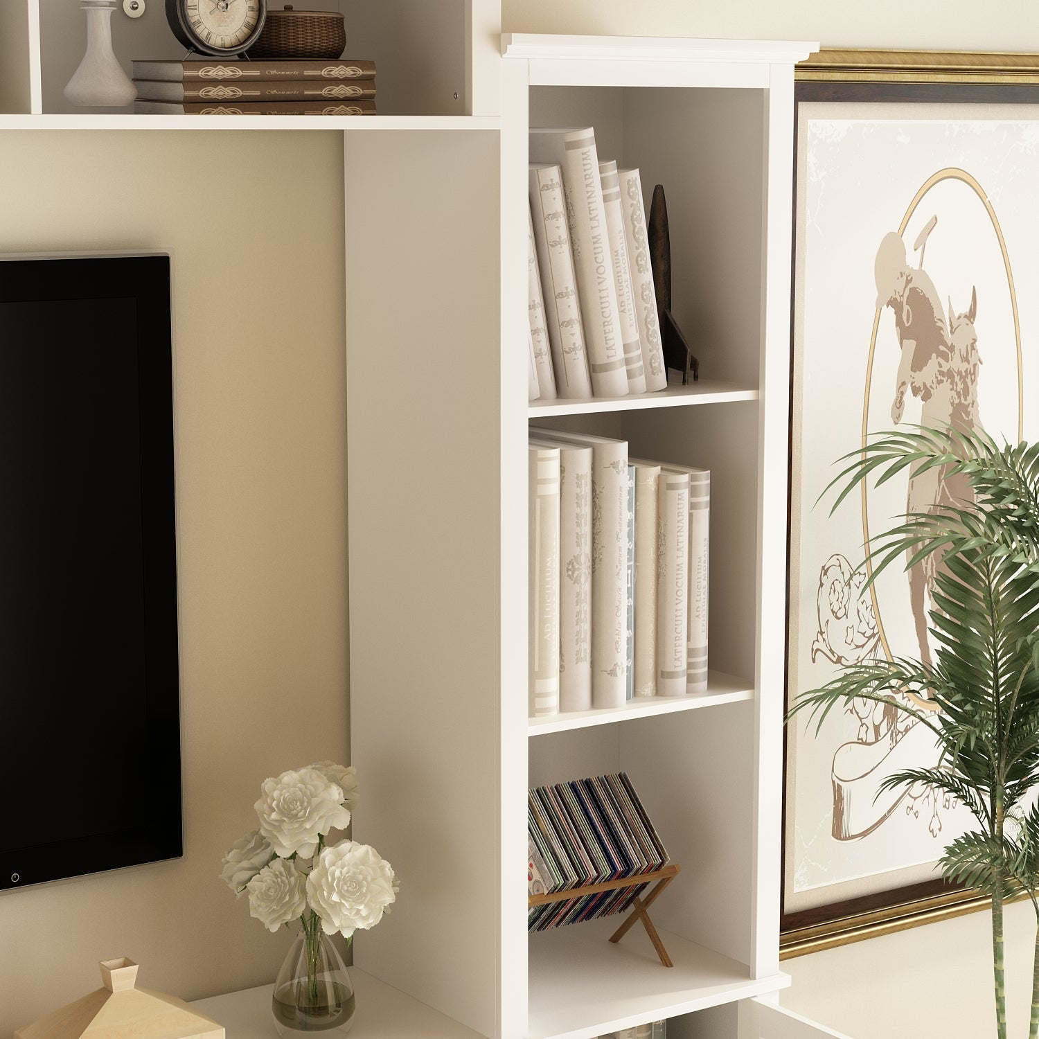 TV Stand Large Entertainment Wall Unit White Entertainment Center for Living Room