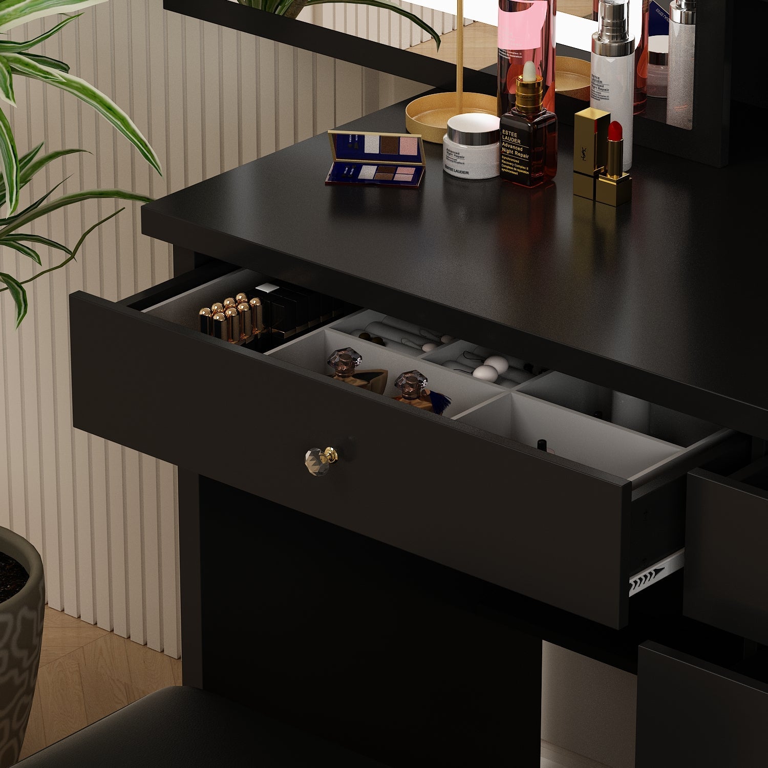Large Vanity Set Makeup Vanity Dressing Table with Sliding Lighted Mirror 5 Drawers & Shelves