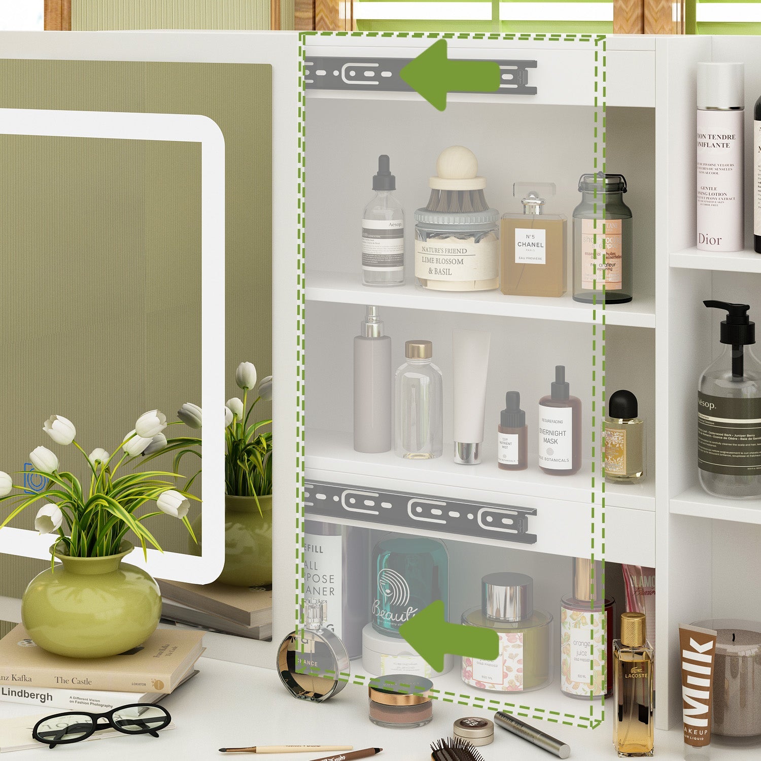 Large Vanity Set Makeup Vanity Dressing Table with Sliding Lighted Mirror 5 Drawers & Shelves