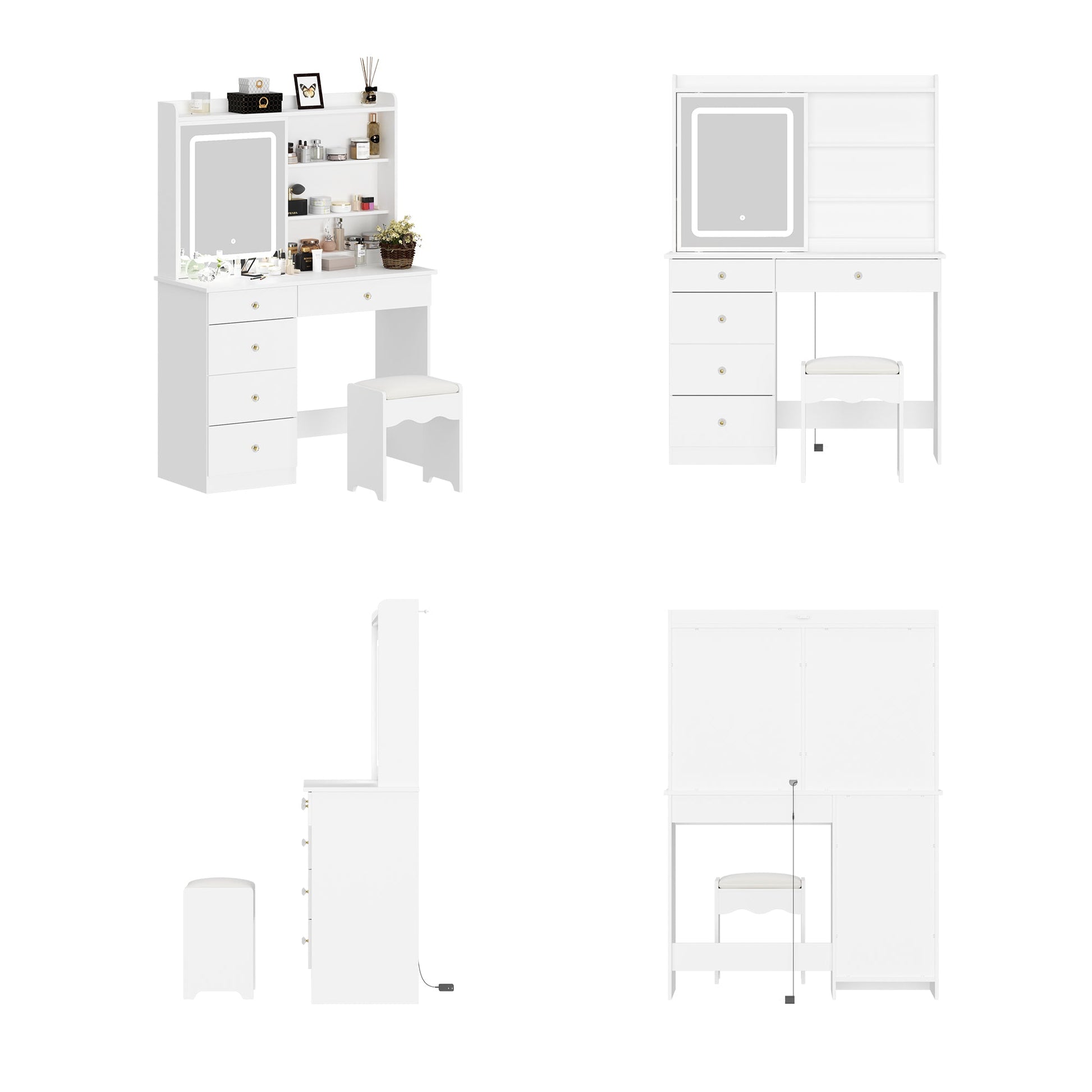 White Vanity Set With 3 Color Touch Screen Dimming Mirror