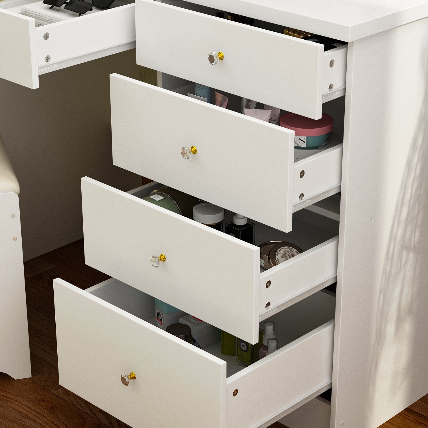 Large Vanity Set Makeup Vanity Dressing Table with Sliding Lighted Mirror 5 Drawers & Shelves