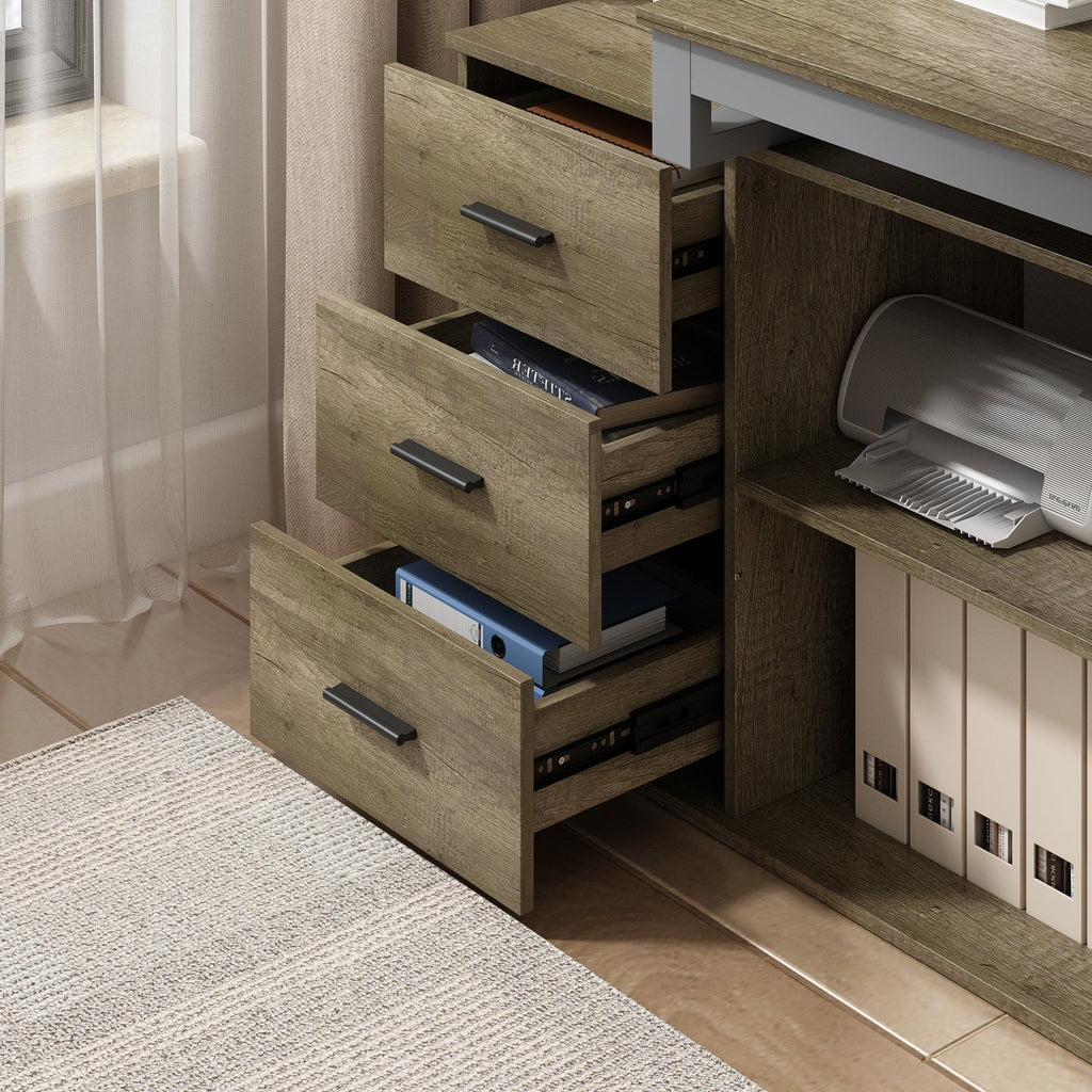 Home Office Computer Desk Corner Desk with 3 Drawers and 2 Shelves, 55 Inch Large L-Shaped Study Writing Table with Storage Cabinet