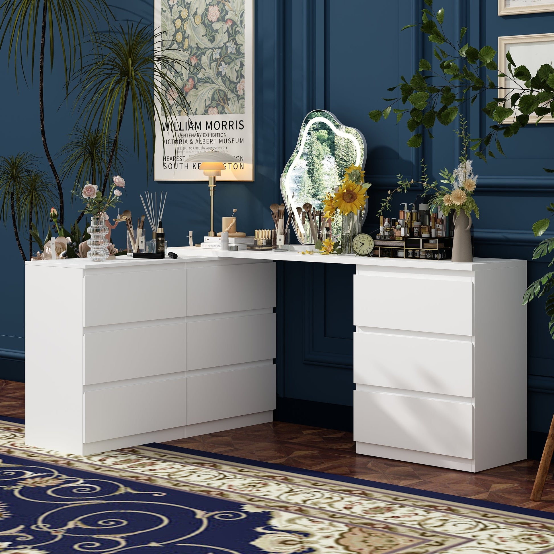 Convertible Vanity Table With 9 Drawers