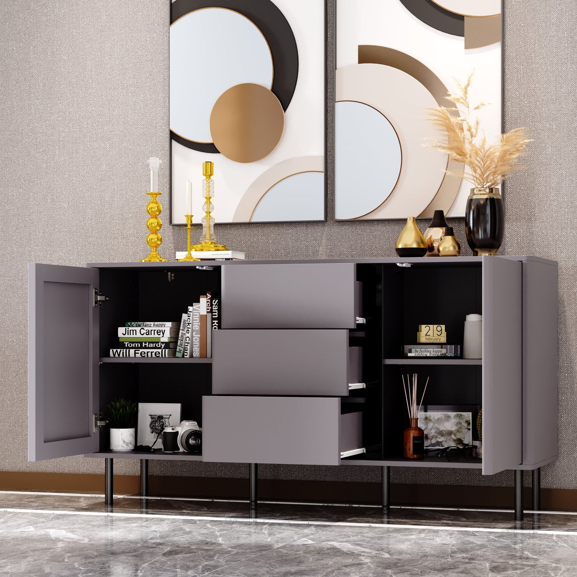 55'' Sideboard With Three Drawers And Two Lockers