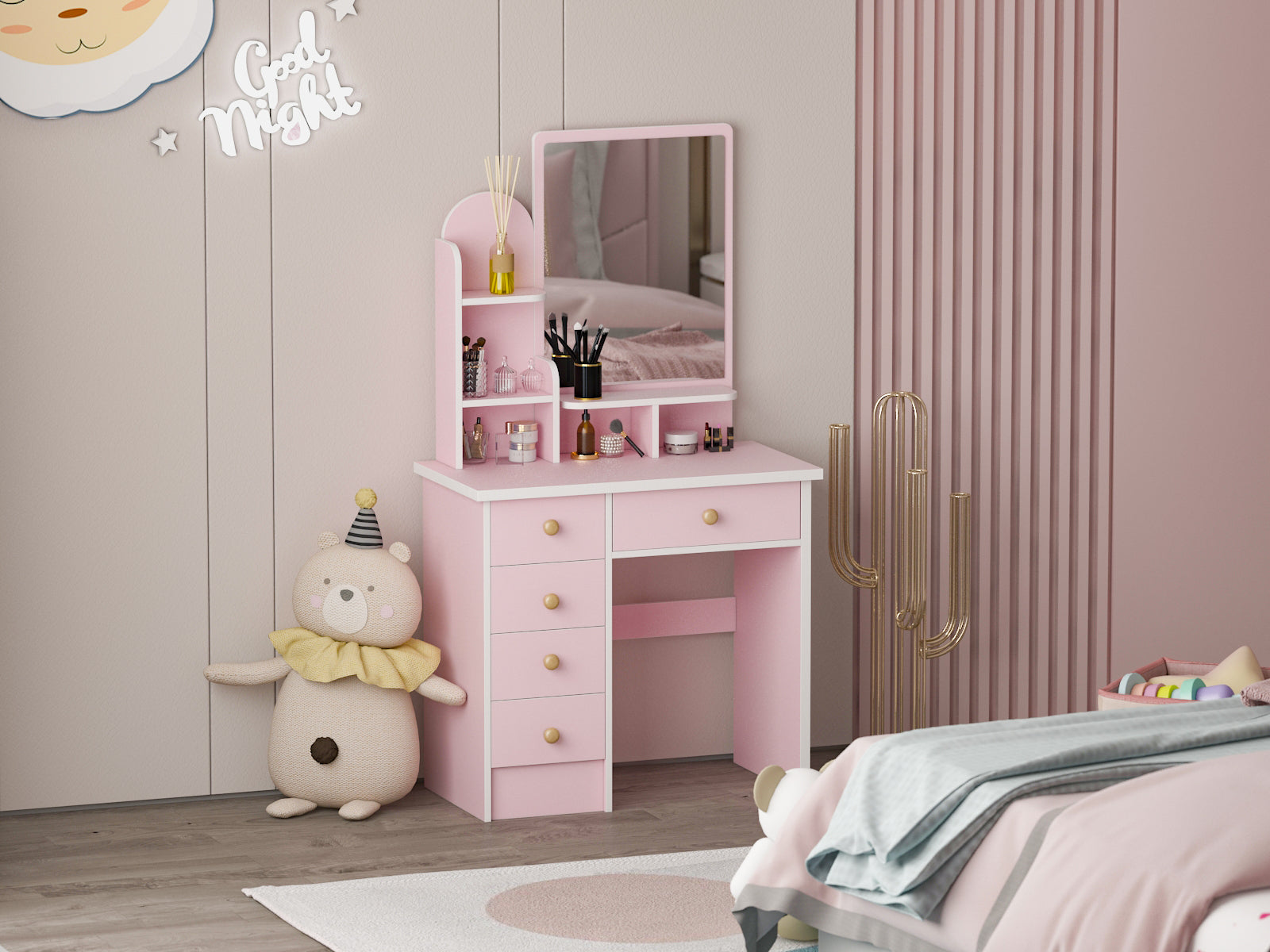 Makeup Vanity Dressing Table Dresser Set with 5 Drawers
