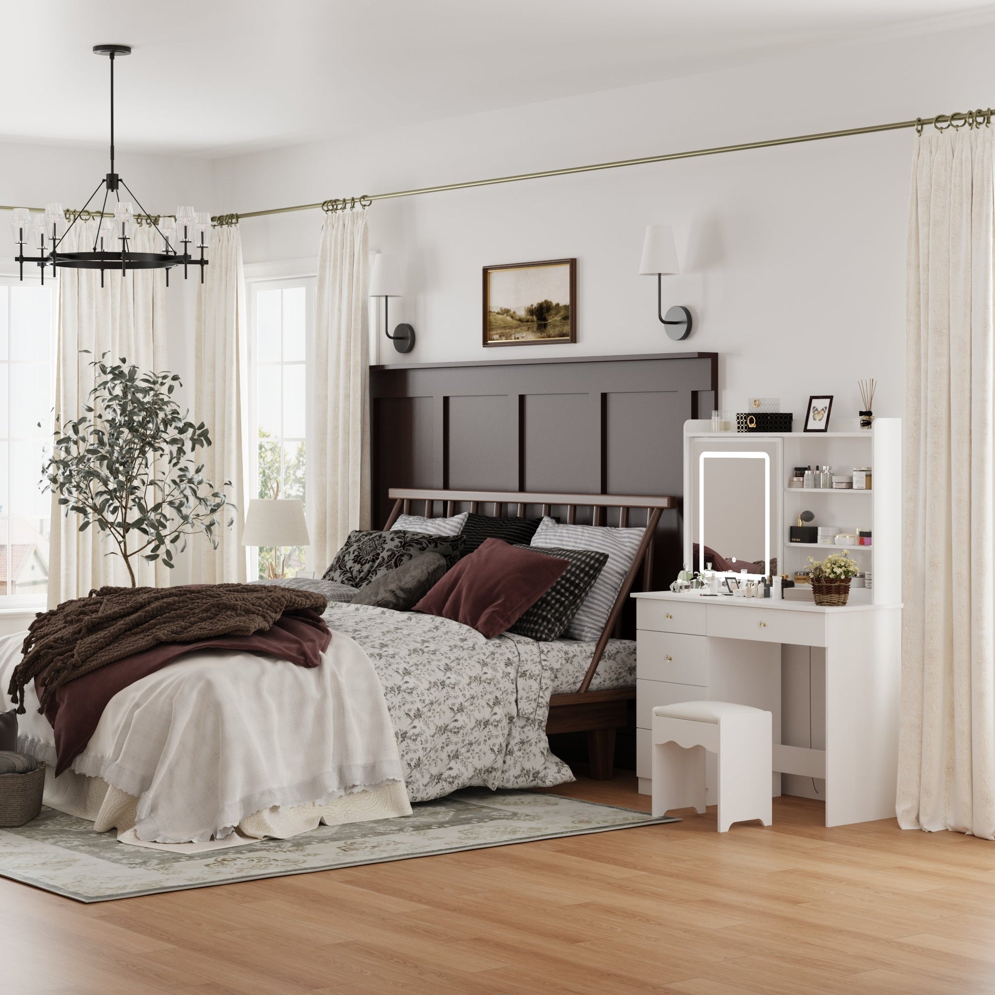 White Vanity Set With 3 Color Touch Screen Dimming Mirror