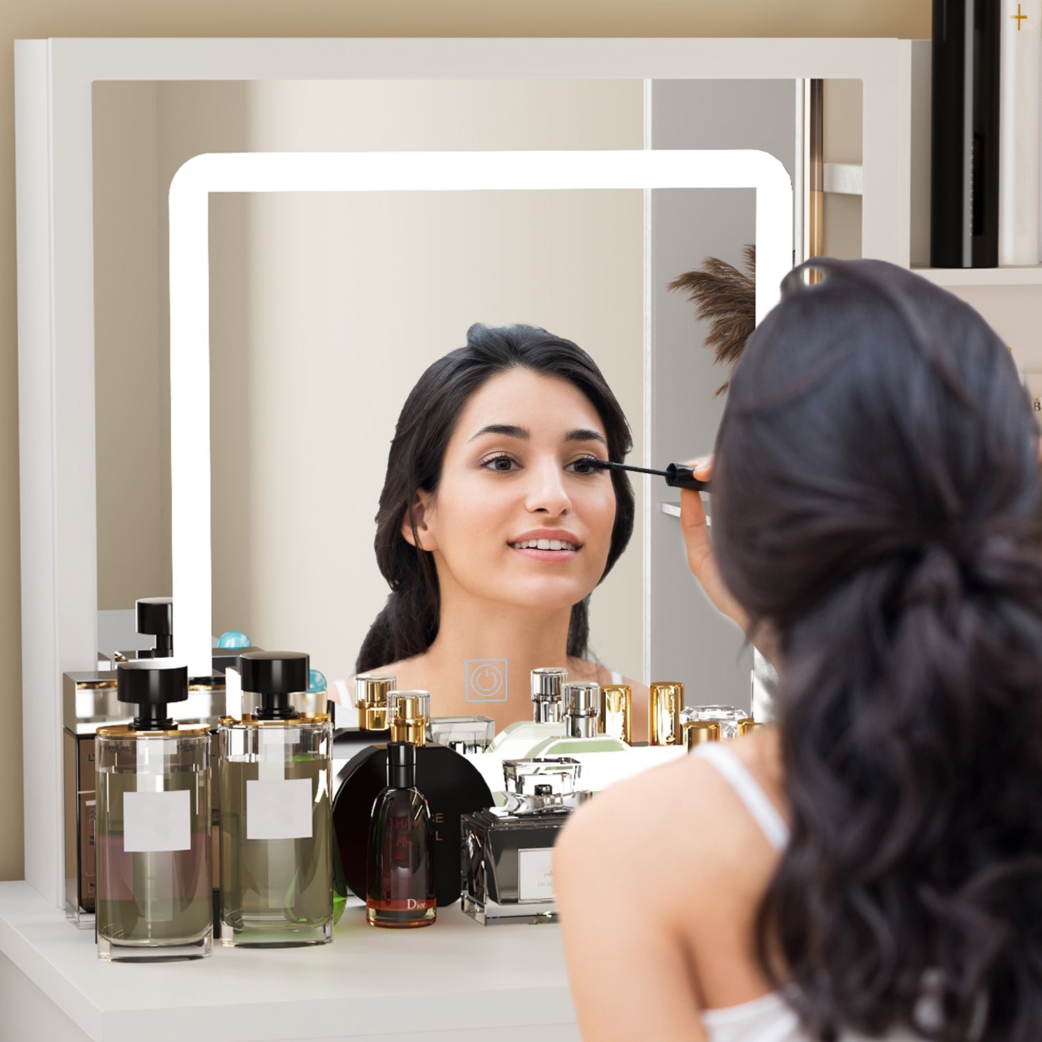 Large Vanity Set Makeup Vanity Dressing Table with Sliding Lighted Mirror 5 Drawers & Shelves