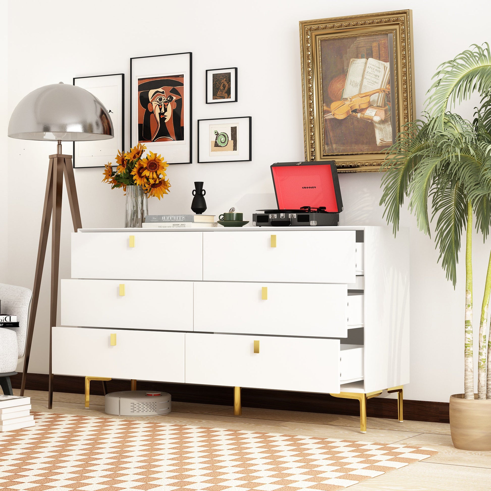 6-Drawer Dresser Buffet Sideboard for Home Storage with Metal Legs