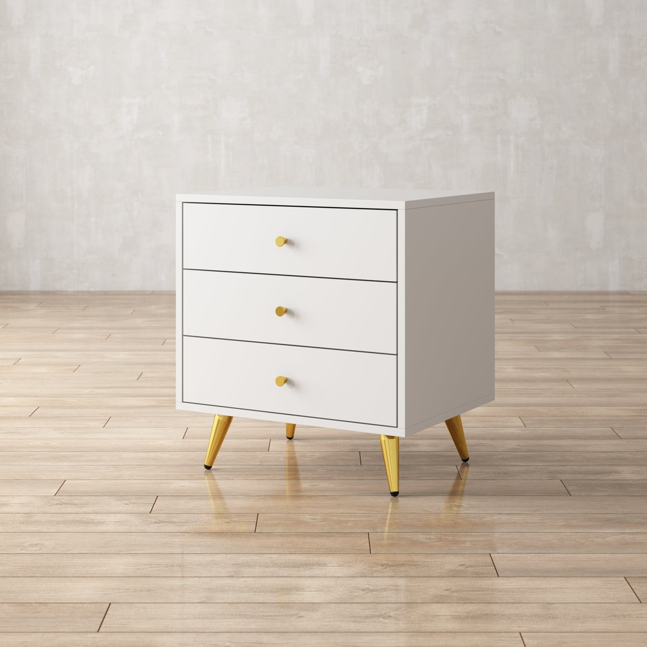 Bedroom Table 3-Drawer Dresser Nightstand with Gold-Plated Legs for Small Space