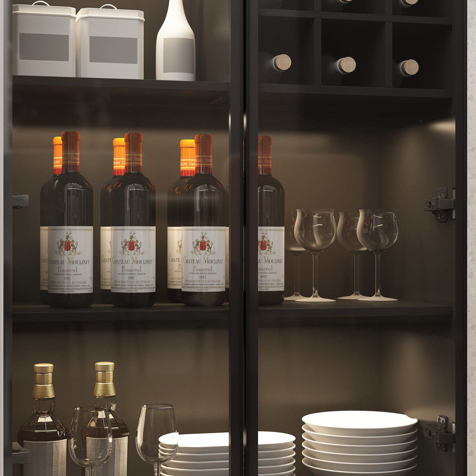 Display Cabinet Bookcase with Lights and Glass Doors