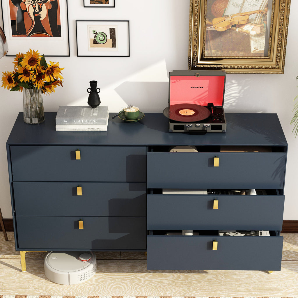 6-Drawer Dresser Buffet Sideboard for Home Storage with Metal Legs