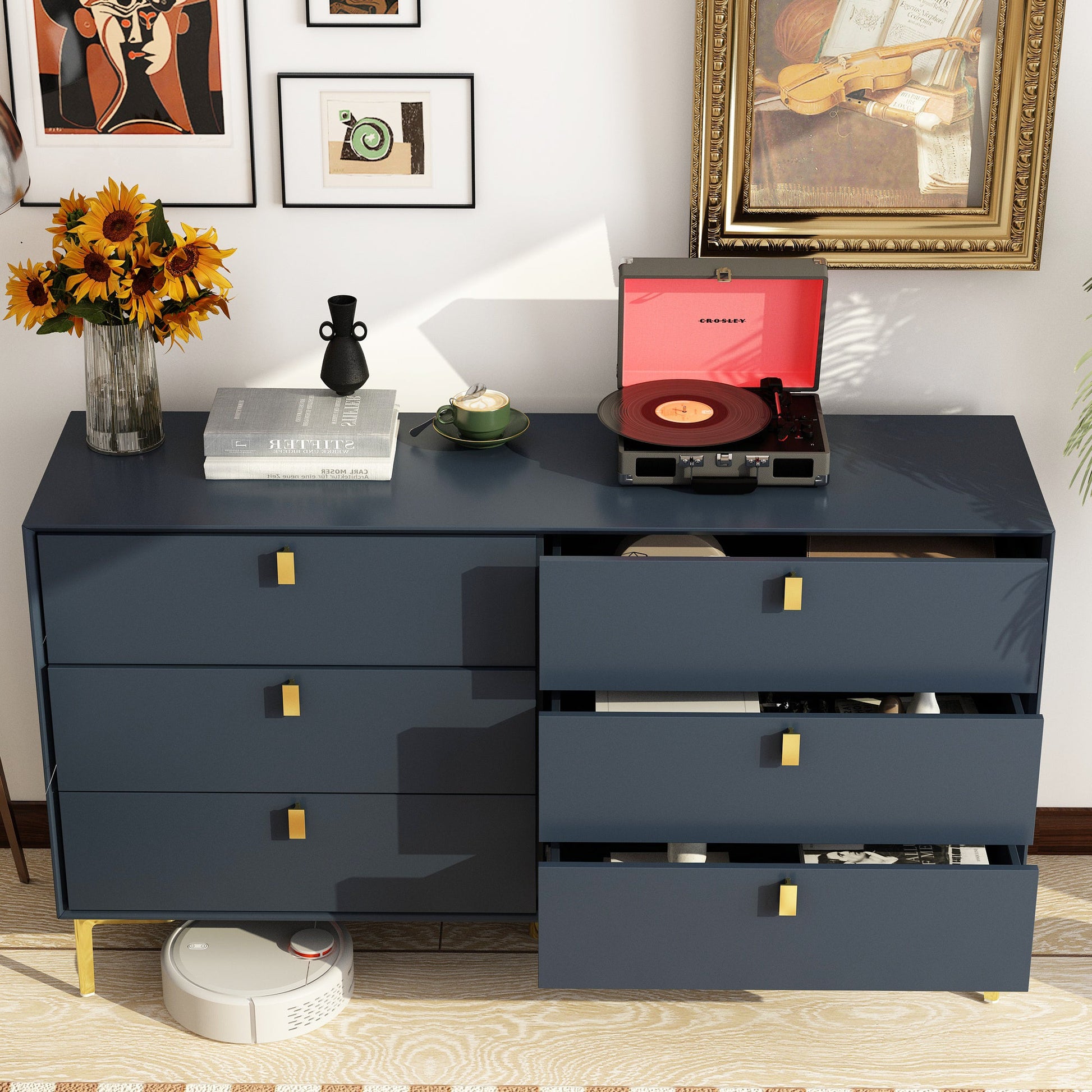 6-Drawer Dresser Buffet Sideboard for Home Storage with Metal Legs
