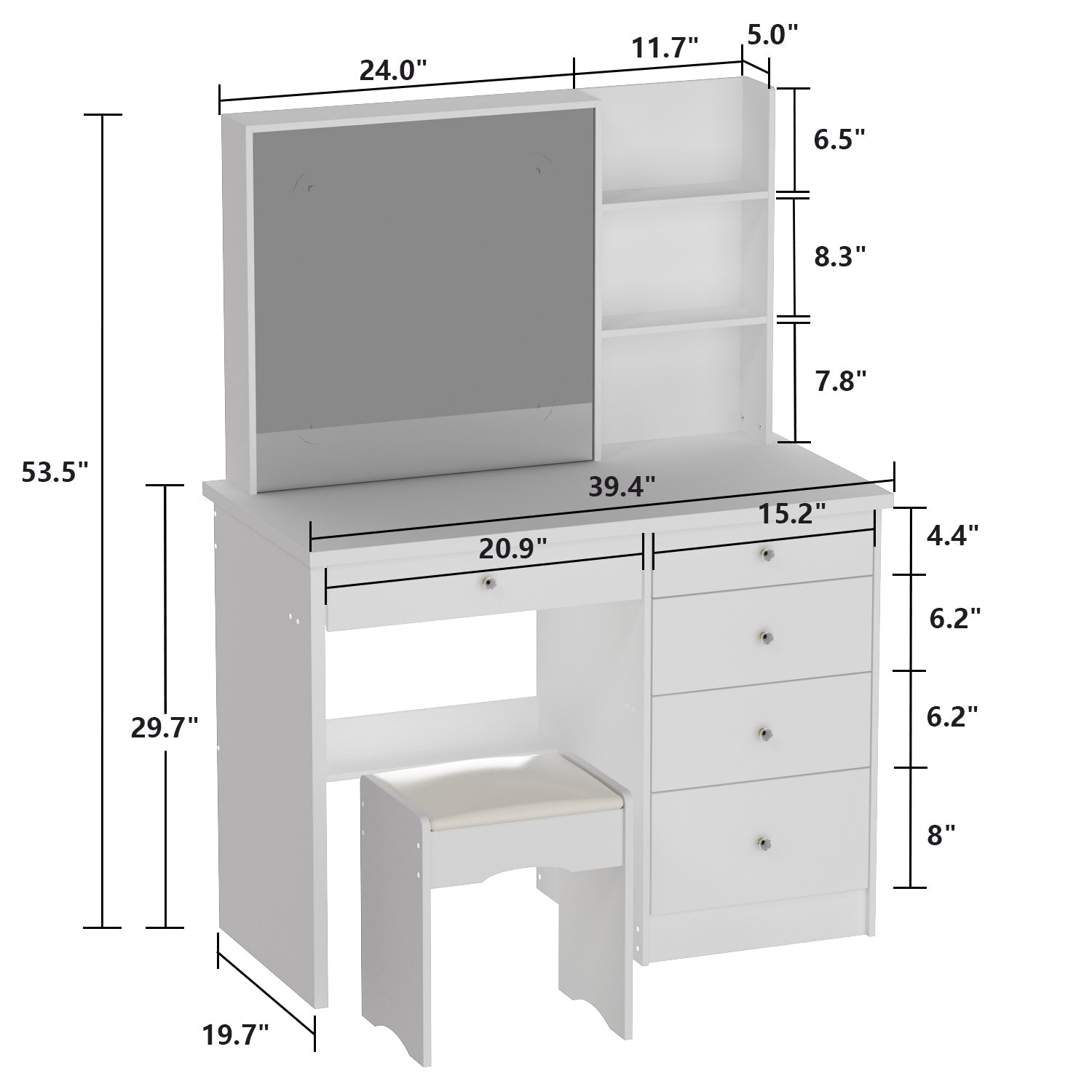 Large Vanity Set Makeup Vanity Dressing Table with Sliding Lighted Mirror 5 Drawers & Shelves