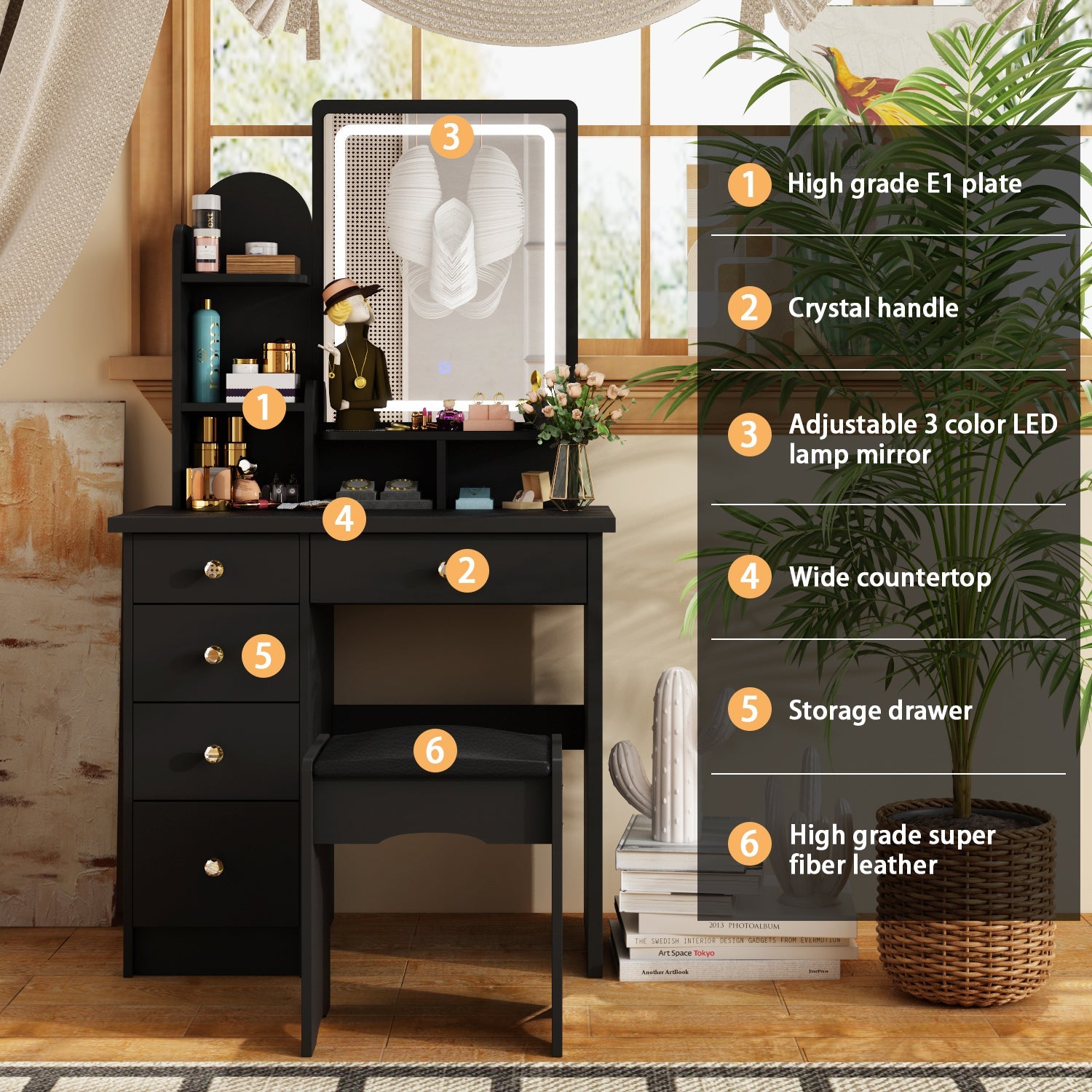 Makeup Vanity Dressing Table Dresser Set with 5 Drawers