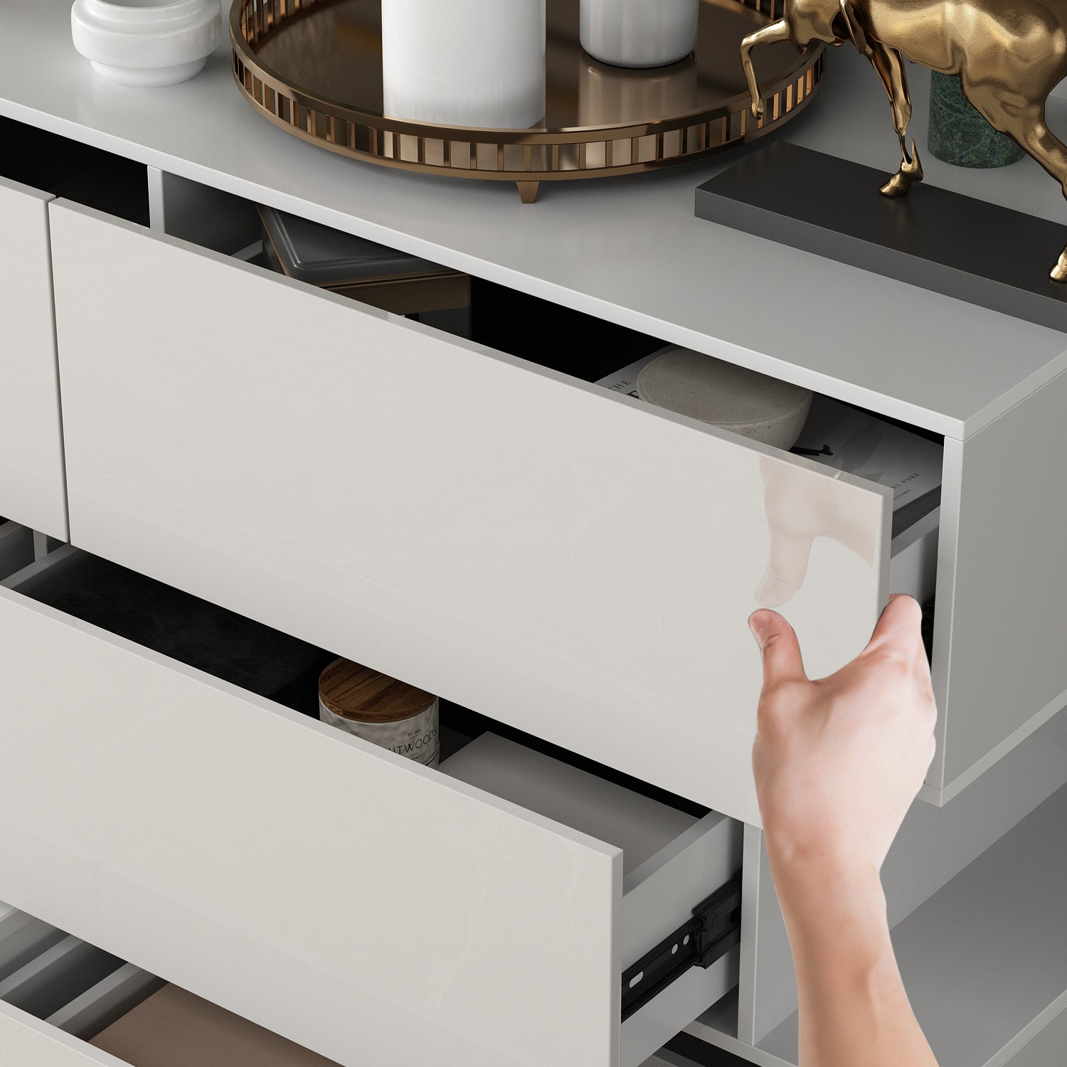 High Gloss Double Dress Chest 6-Drawer Sideboard for Living Room